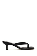 Woman Black Short-Heeled Satin Toe-Post Slipper | Derimod