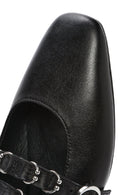 Women's Black Double Buckled Leather Ballerinas | Derimod