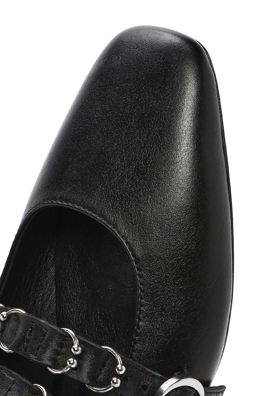 Women's Black Double Buckled Leather Ballerinas