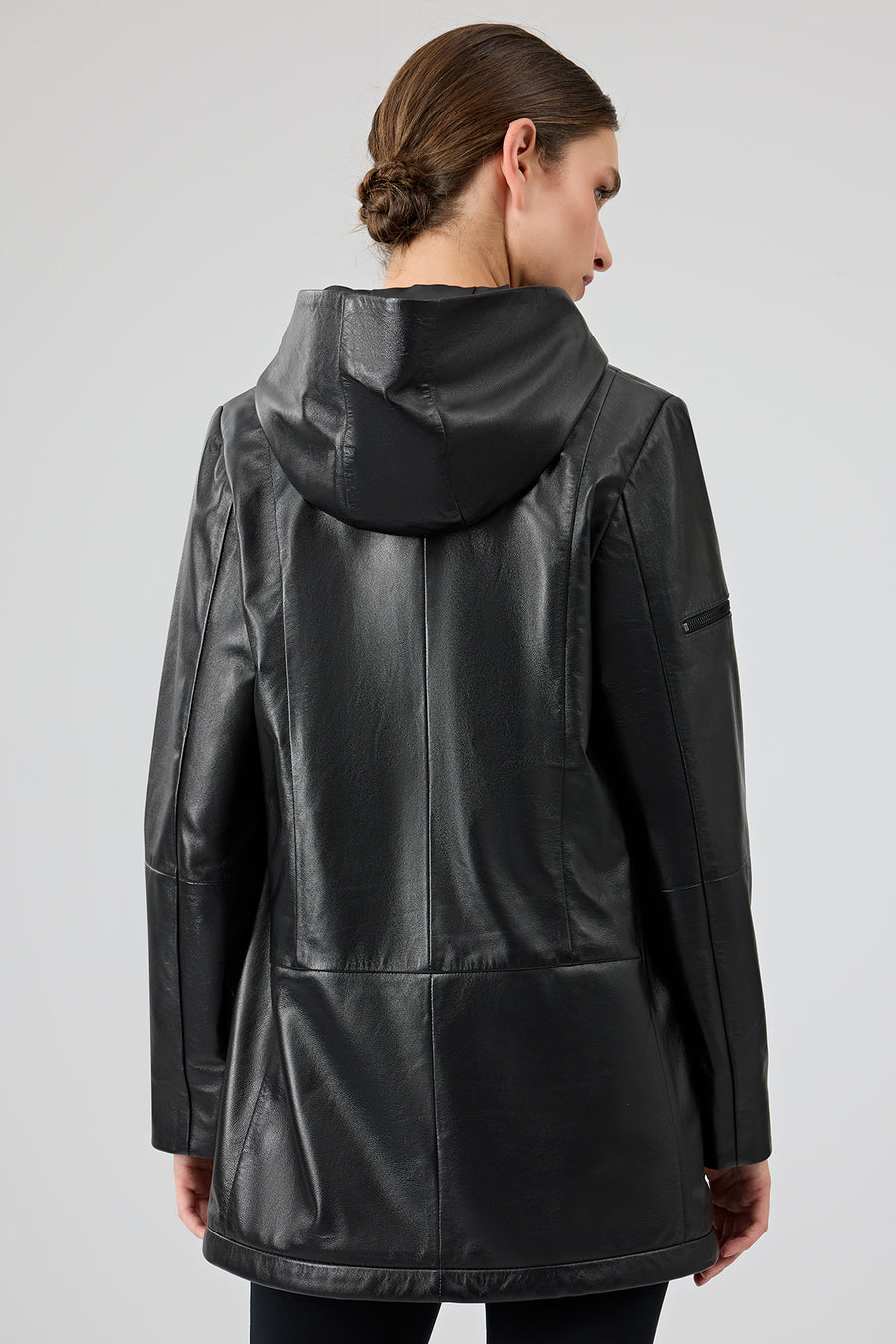 Cindy Women's Black Hooded Leather Coat