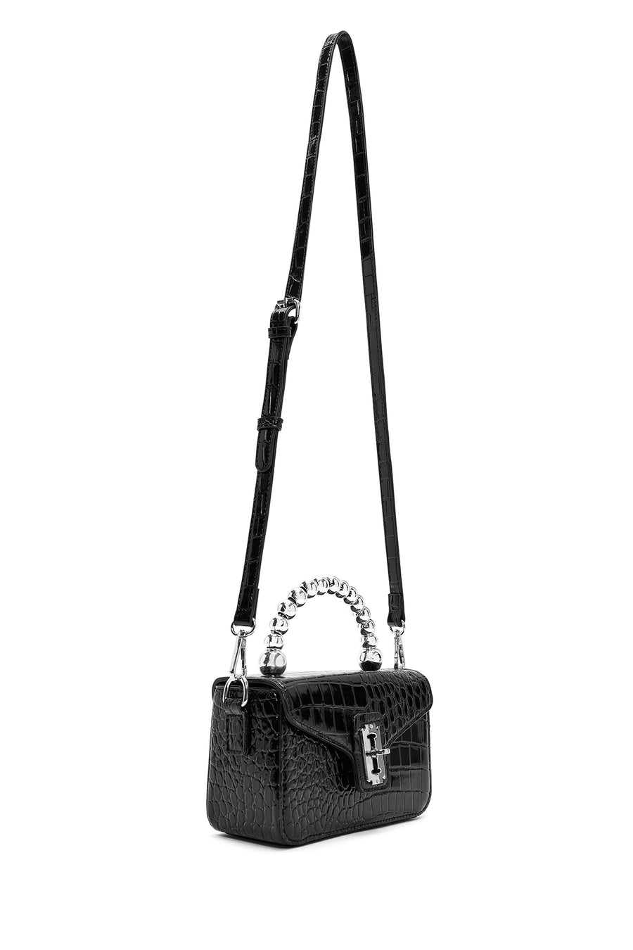 Women Black Long Strap Mini Classic Patent Crossbody Bag