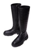 Women's Black Leather Zippered Thick Soled Boots | Derimod