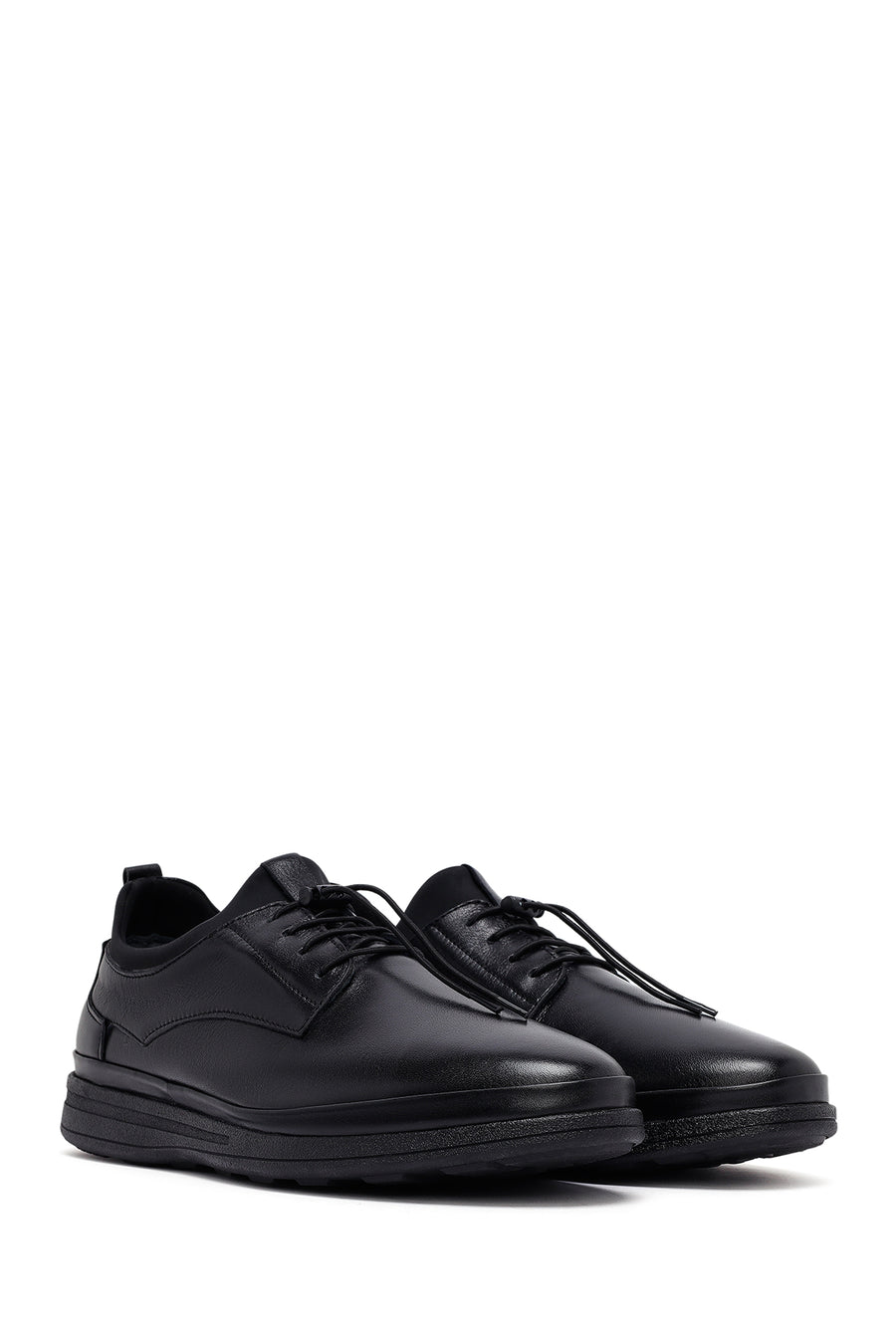 Male Black Lace-Up Thick-Soled Leather Casual Shoes