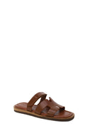 Woman Brown Strapped Leather Slipper | Derimod