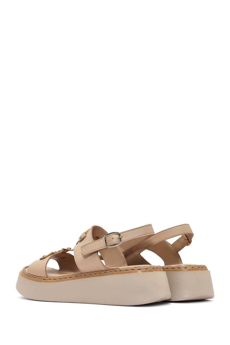 Women's Cream Ankle Buckle Thick Soled Leather Comfort Sandals