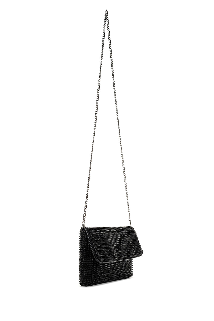 Woman Black Chain-Strap Embellished Evening Mini Clutch Bag
