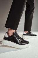 Erkek Siyah Bağcıklı Kalın Tabanlı Deri Sneaker | Derimod
