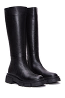 Women's Black Leather Zippered Thick Soled Boots | Derimod
