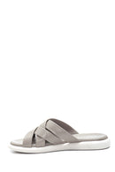 Women's Gray Leather Comfort Slippers | Derimod