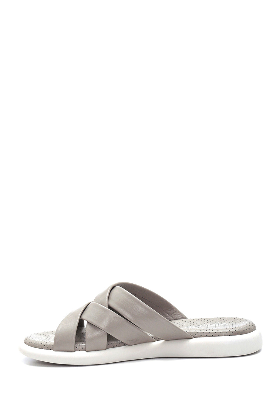 Women's Gray Leather Comfort Slippers