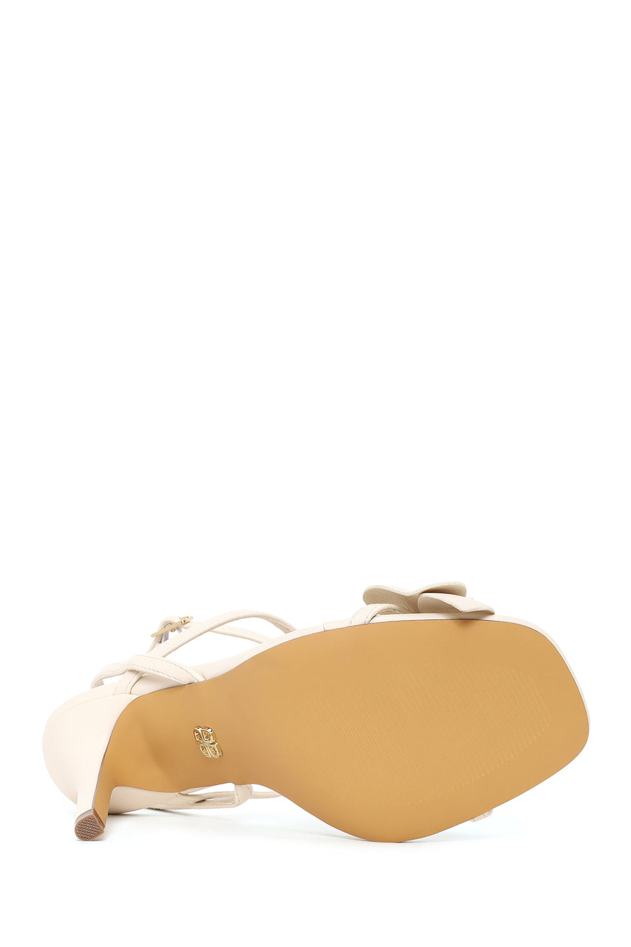 Woman Cream Ankle-Strap Buckled Thin High-Heeled Sandal