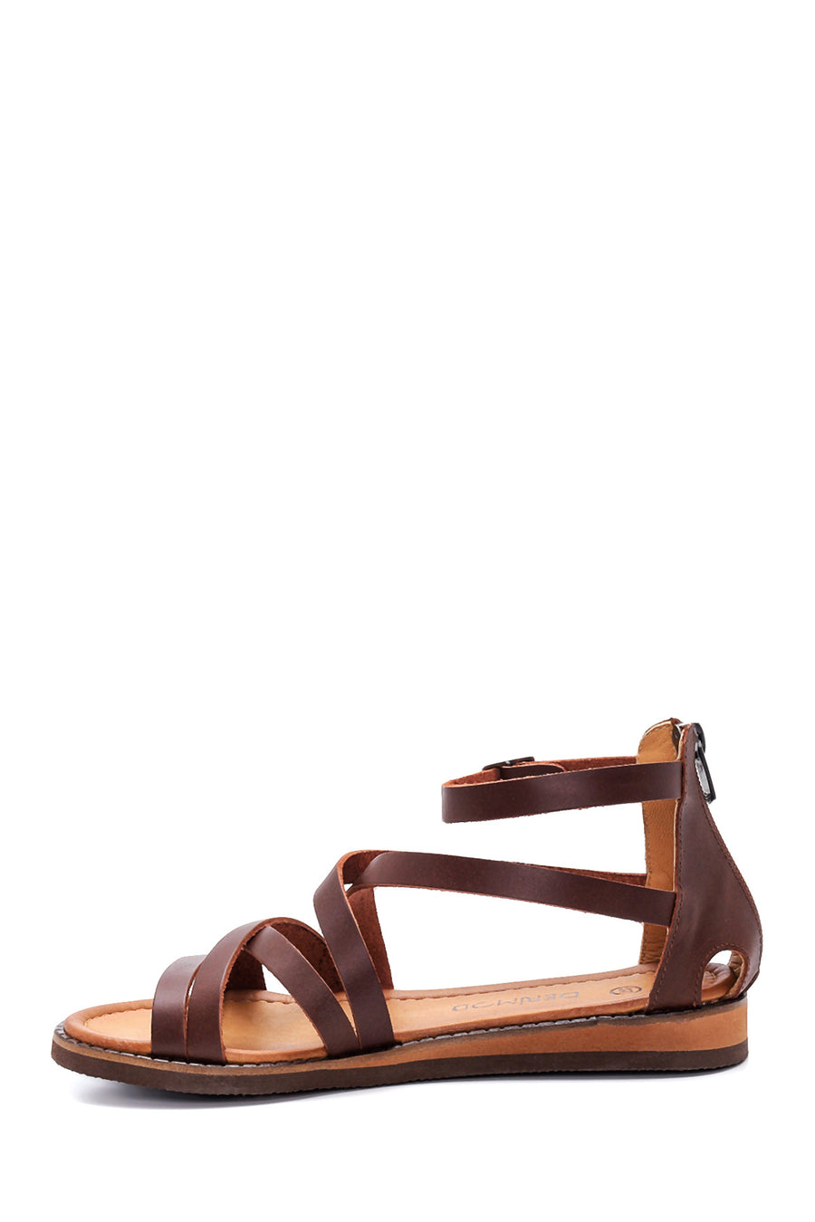 Women's Brown Leather Zippered Bodrum Sandals