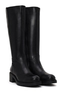 Woman Black Zip Closure Chunky Heeled Leather Boots | Derimod