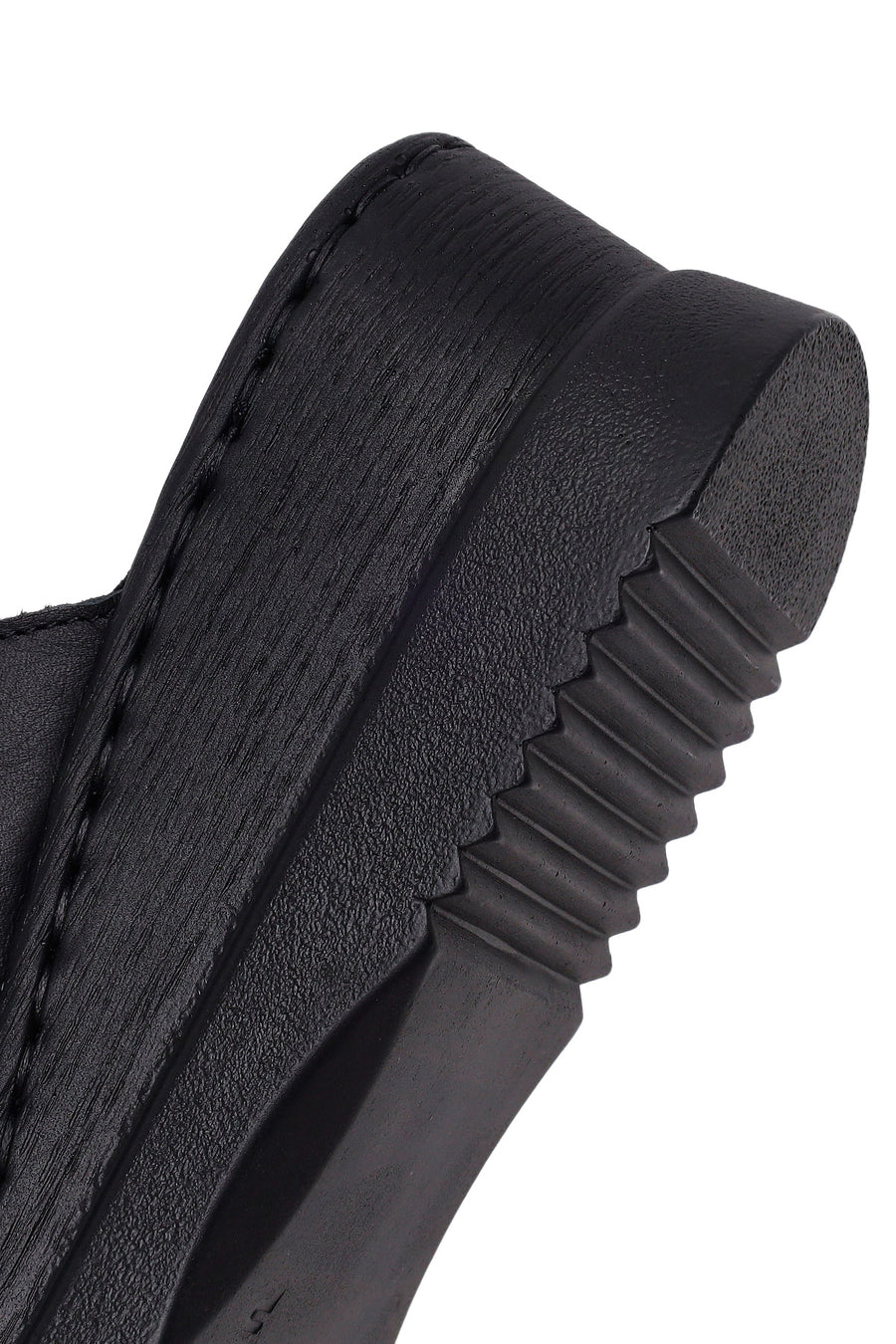 Woman Black Wedge Heel Leather Comfort Slipper
