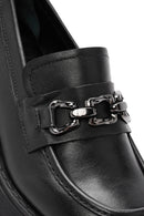 Women's Black Thick Heeled Leather Masculine Loafer | Derimod