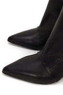 Woman Black Printed Thin-Heel Leather Boots | Derimod