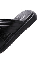 Women's Black Leather Comfort Slippers | Derimod