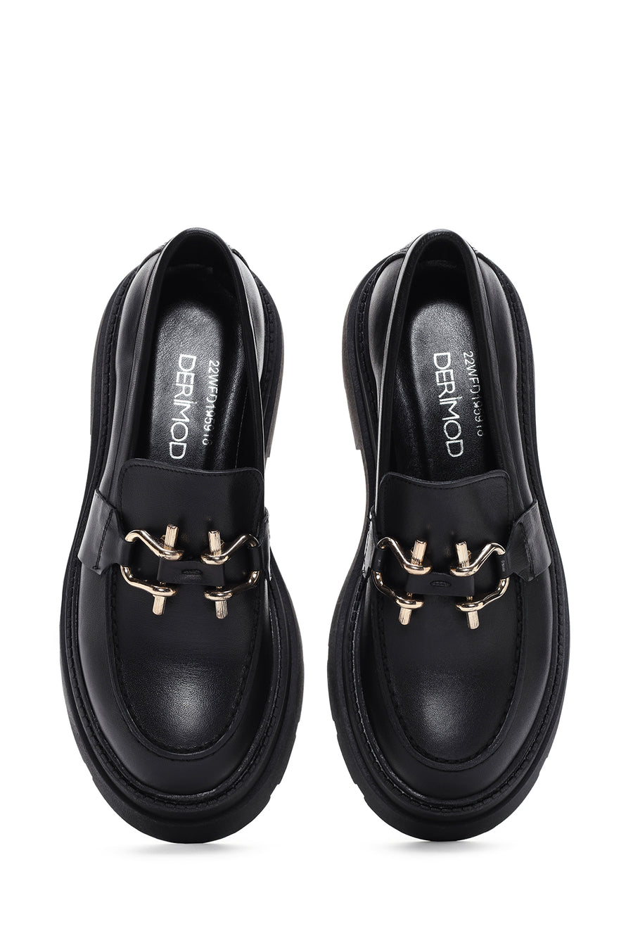Kadın Siyah Deri Kalın Tabanlı Maskülen Loafer