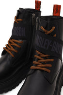 Harley Davidson Woman Black Becky Zip Closure Thick-Soled Leather Combat Boots | Derimod
