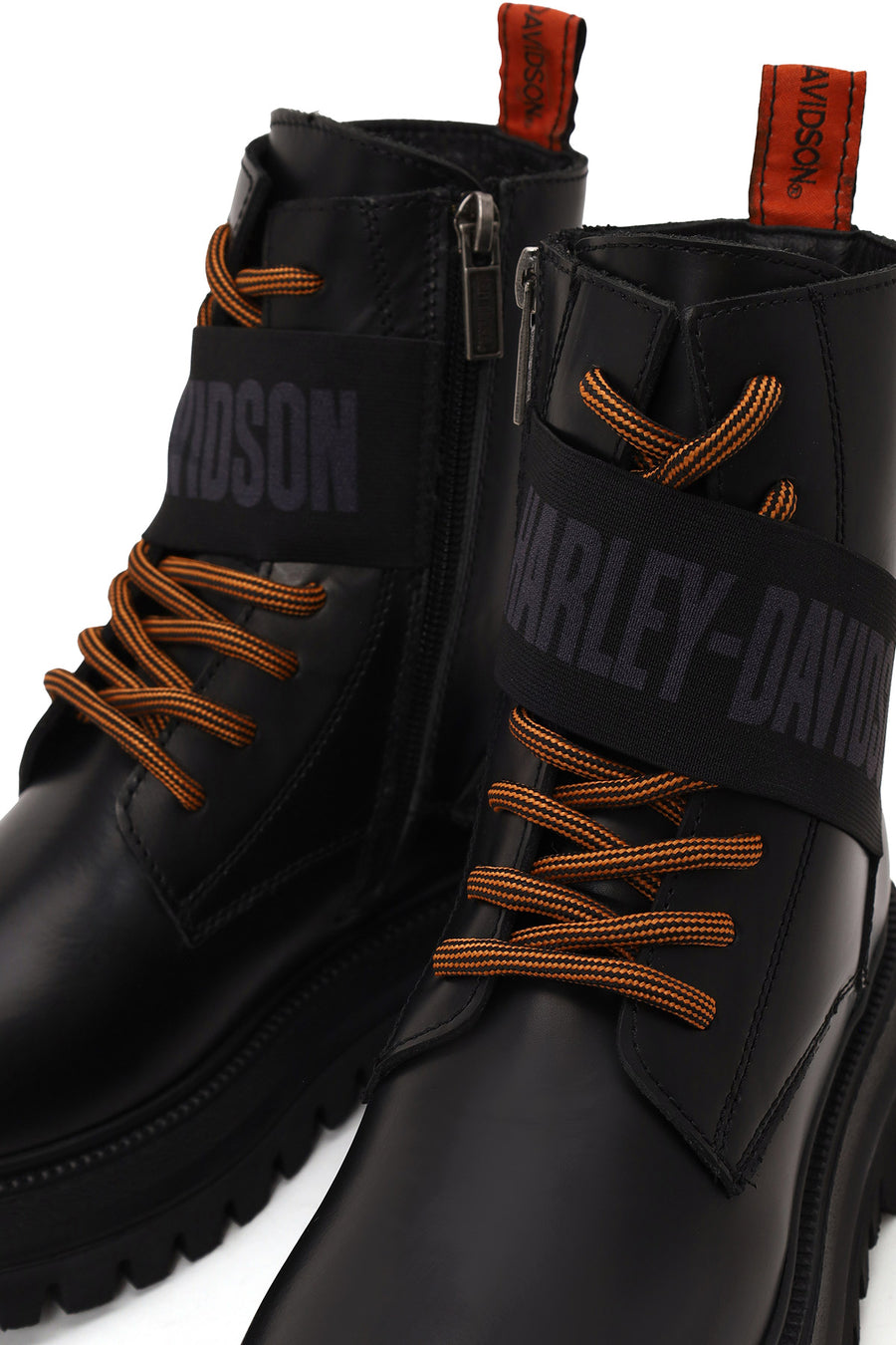 Harley Davidson Woman Black Becky Zip Closure Thick-Soled Leather Combat Boots