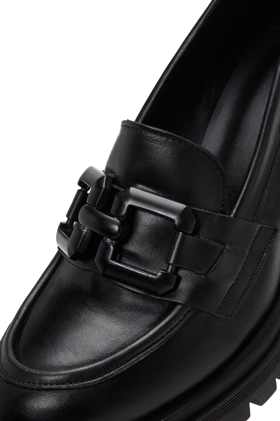 Kadın Siyah Kalın Topuklu Deri Maskülen Loafer