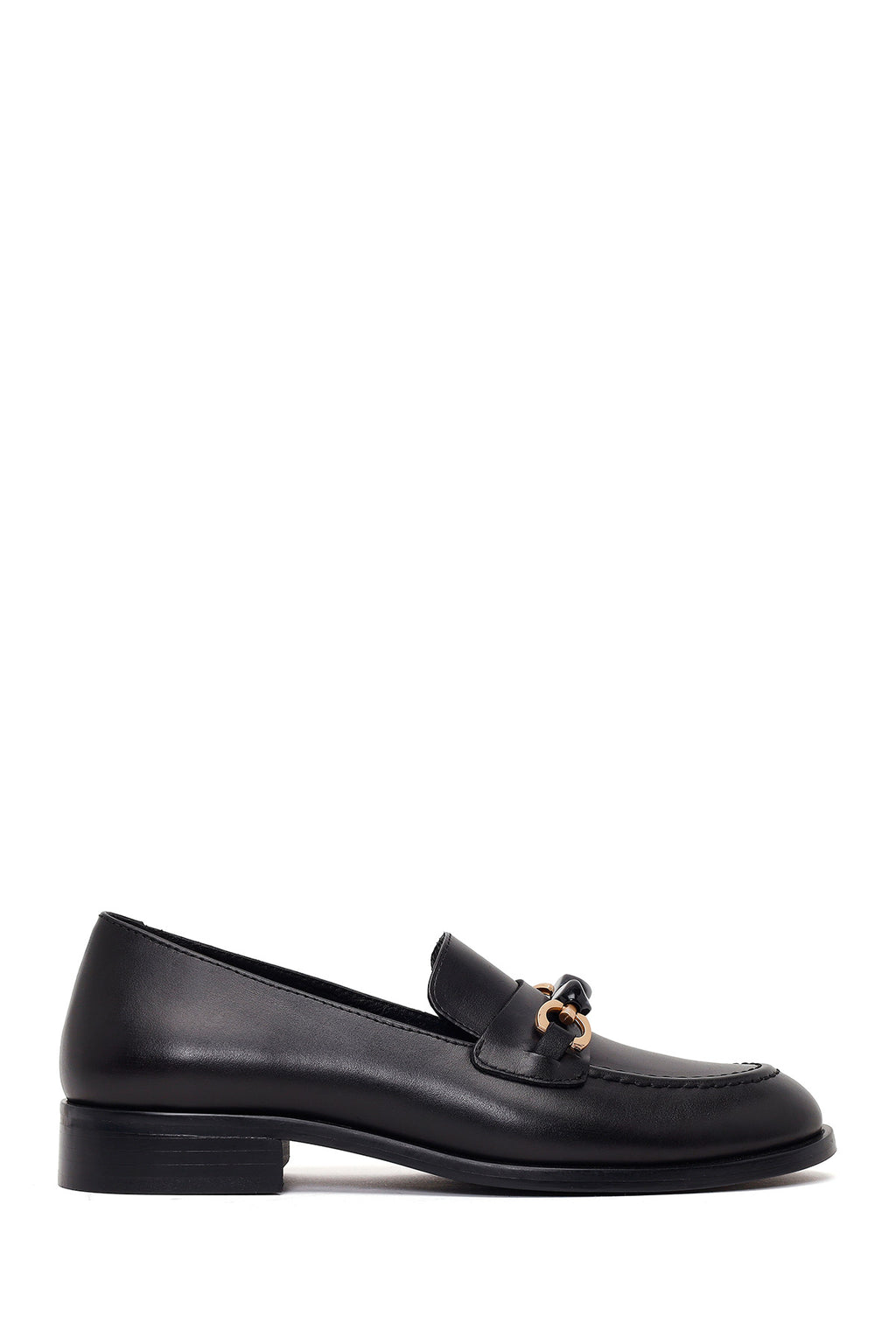 Kadın Siyah Tokalı Deri Maskülen Loafer