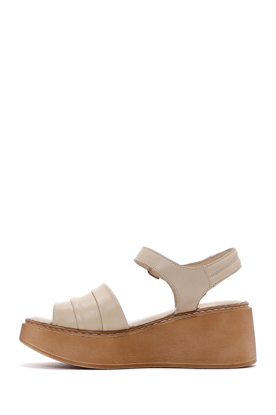 Women's Beige Leather Thick Sole Comfort Sandals