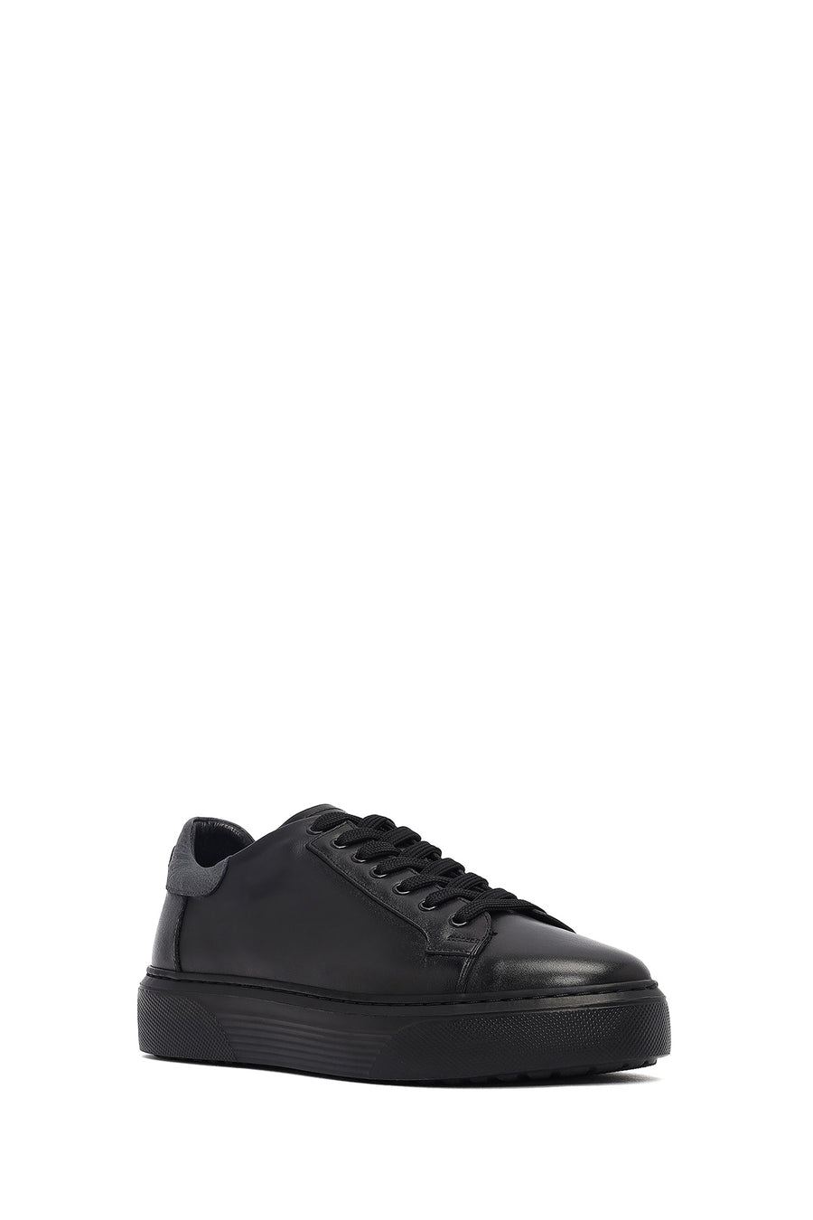 Erkek Siyah Bağcıklı Kalın Tabanlı Deri Sneaker
