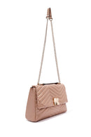 Women's Beige Long Strap Quilted Patterned Shoulder Bag | Derimod