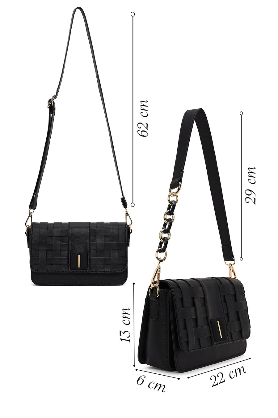 Kadın Siyah Uzun Askılı Örgü Çapraz Çanta
