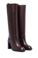 Woman Burgundy Thick Heels Leather Boot | Derimod