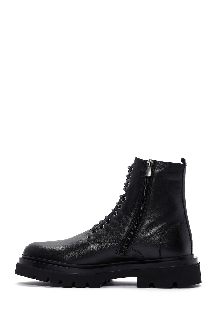 Men's Black Leather Zippered Boots