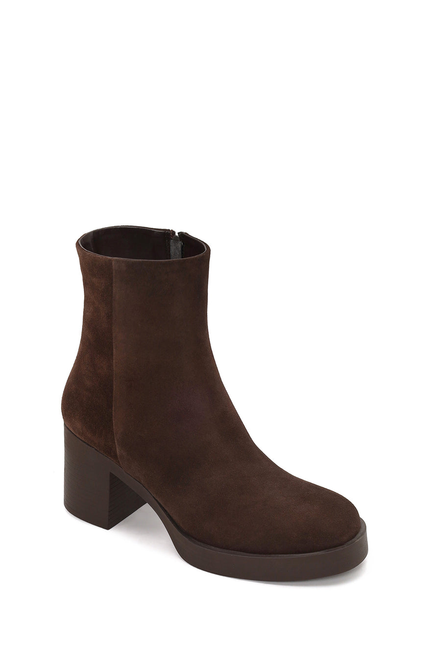 Woman Brown Zip Closure Platform Chunky Heeled Suede Boots
