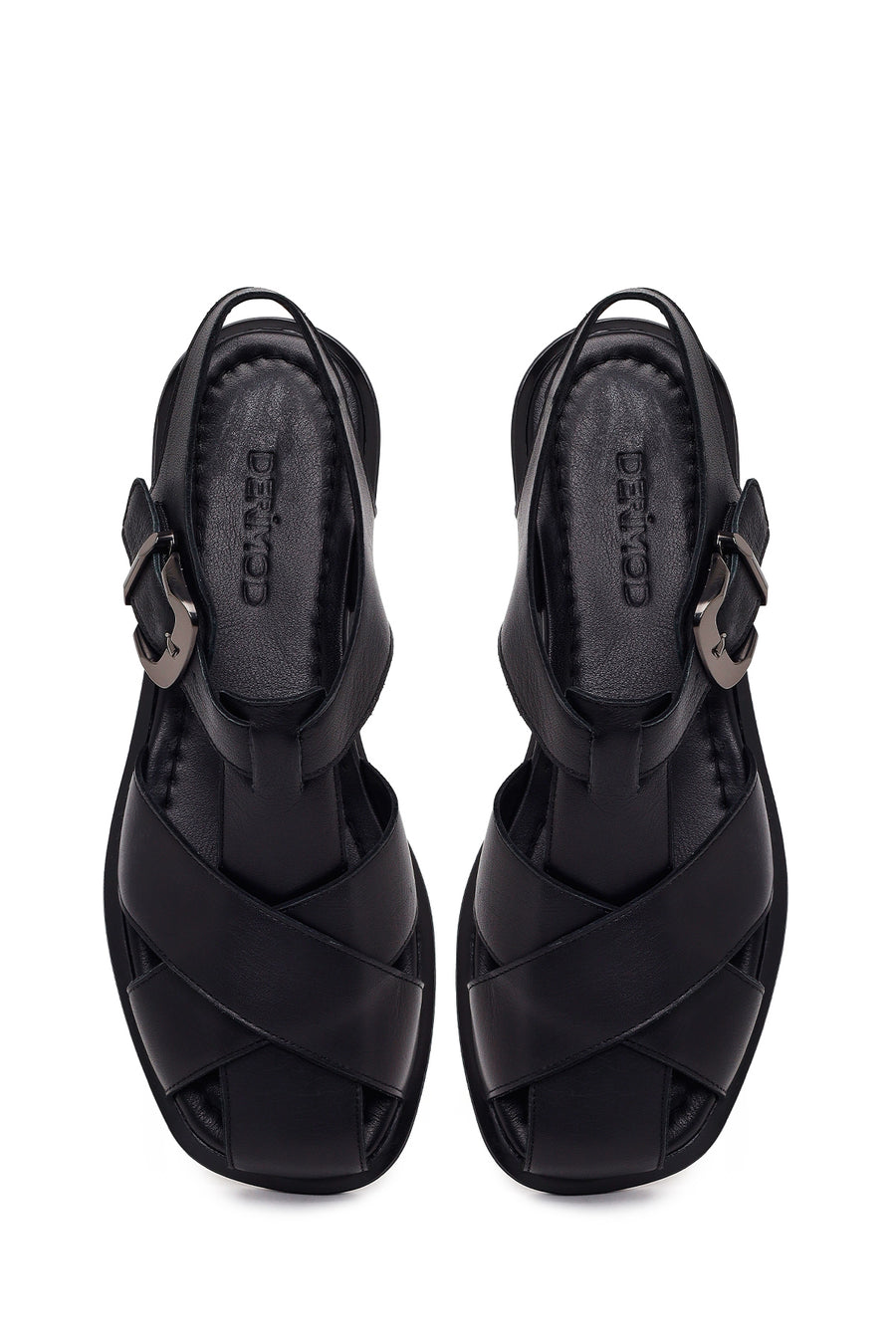 Woman Black Ankle-Buckle Leather Sandals