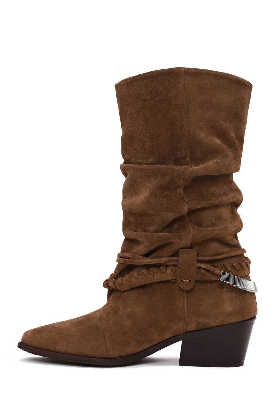 Woman Tan Chunky Heeled Suede Cowboy Boots