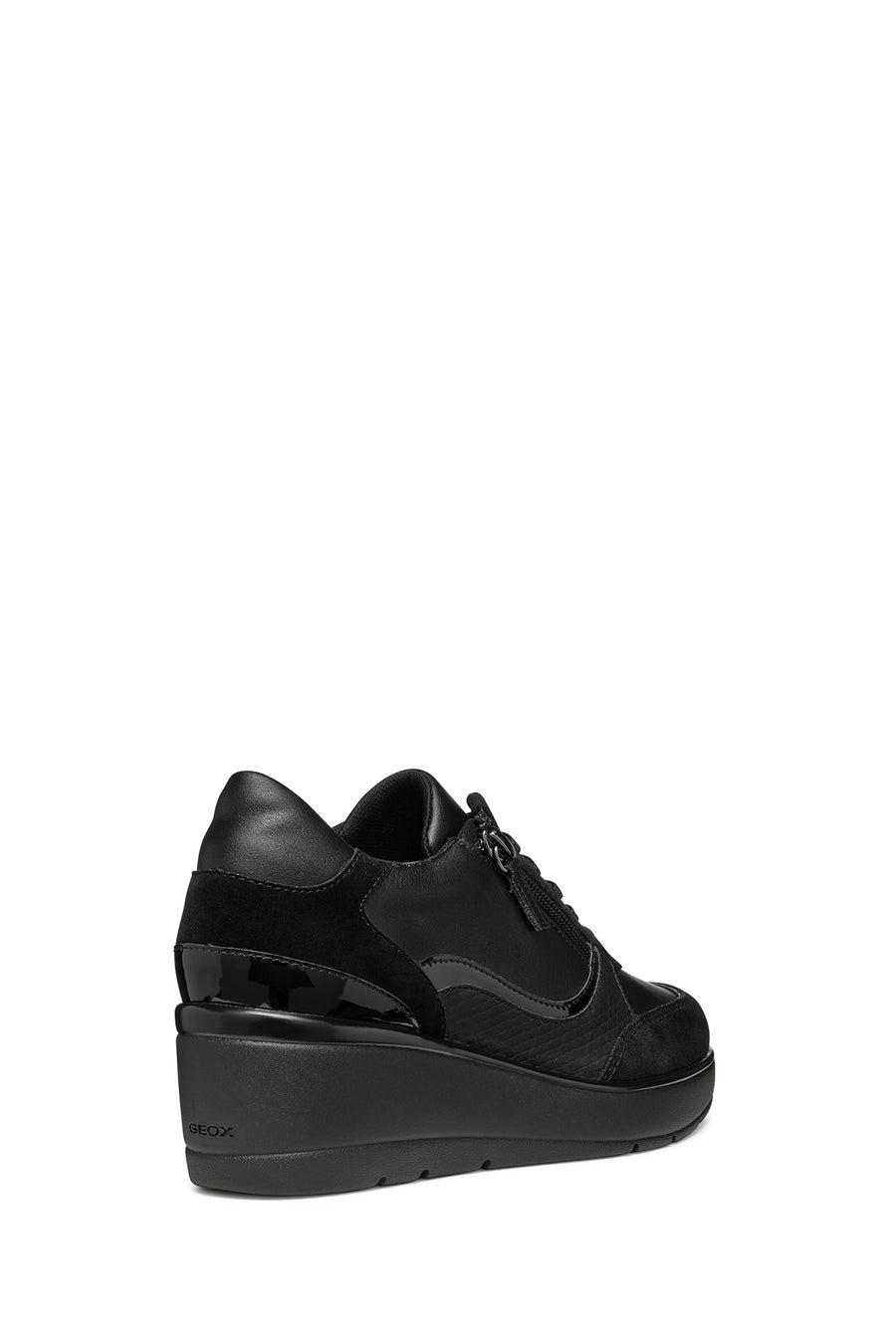 Geox Women's Black Lace-Up Wedge Heeled Sneakers