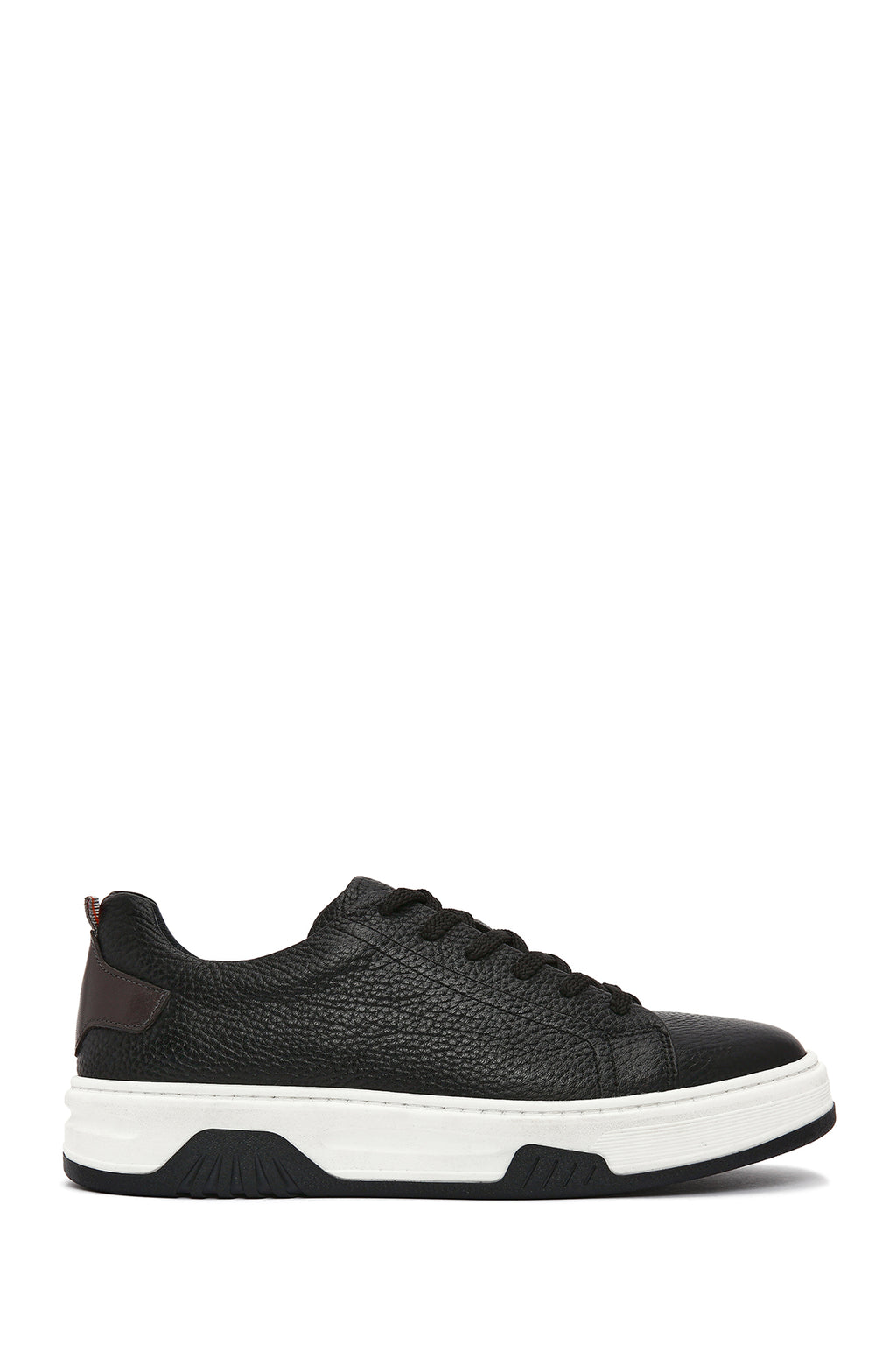 Erkek Siyah Bağcıklı Kalın Tabanlı Deri Sneaker