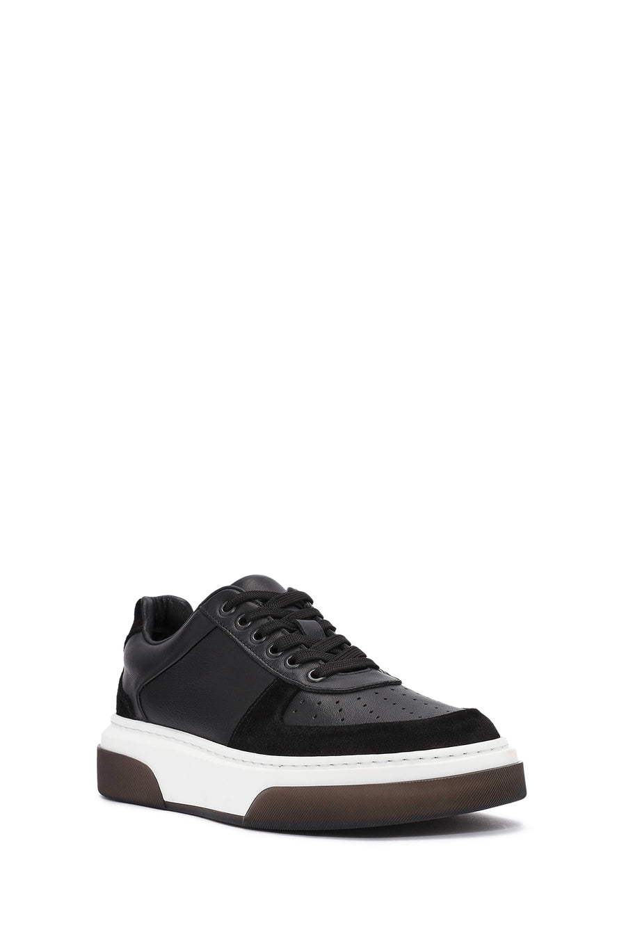 Erkek Siyah Bağcıklı Kalın Tabanlı Deri Sneaker