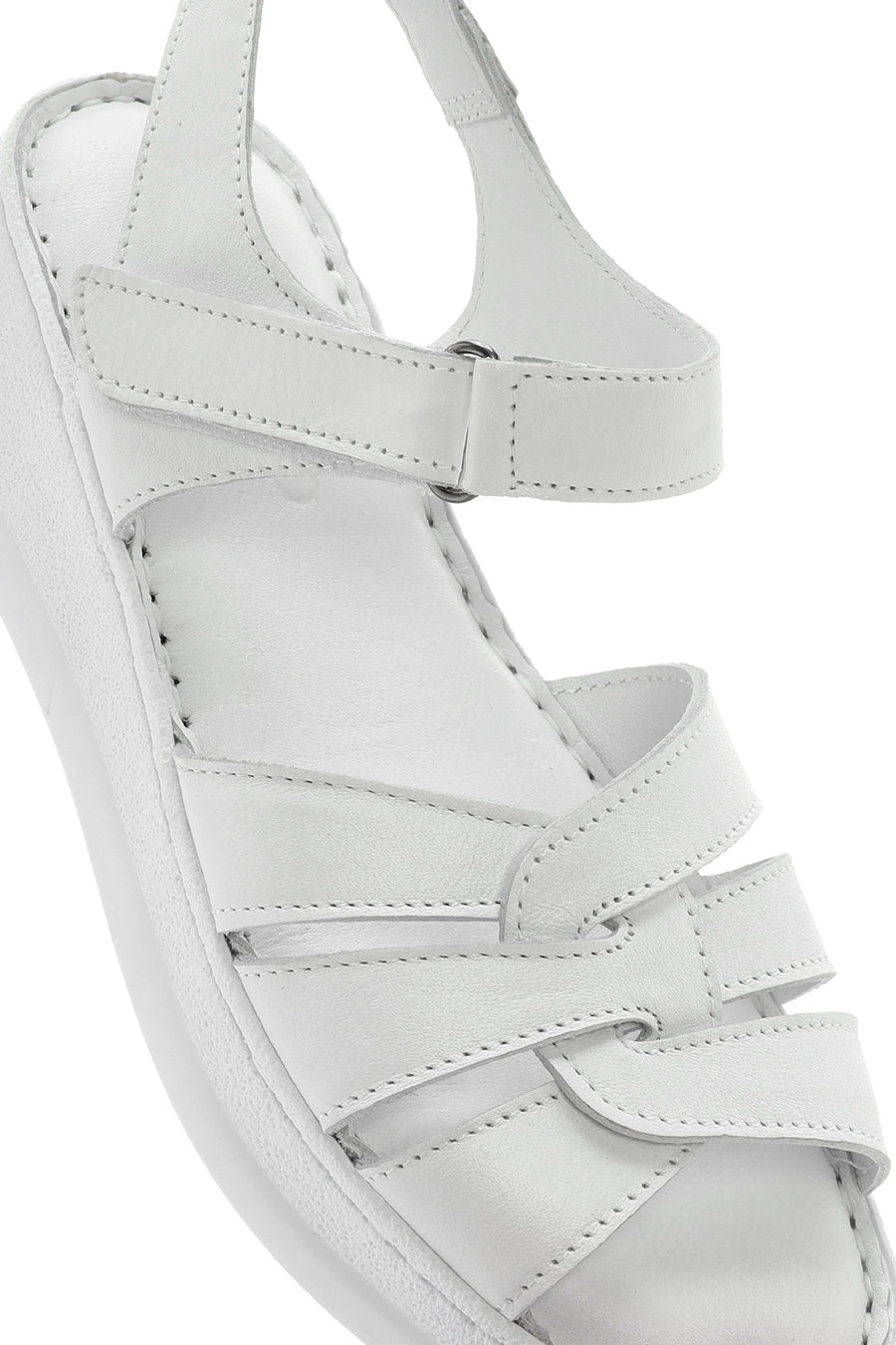 Women's White Ankle Strap Thick Soled Leather Comfort Sandals