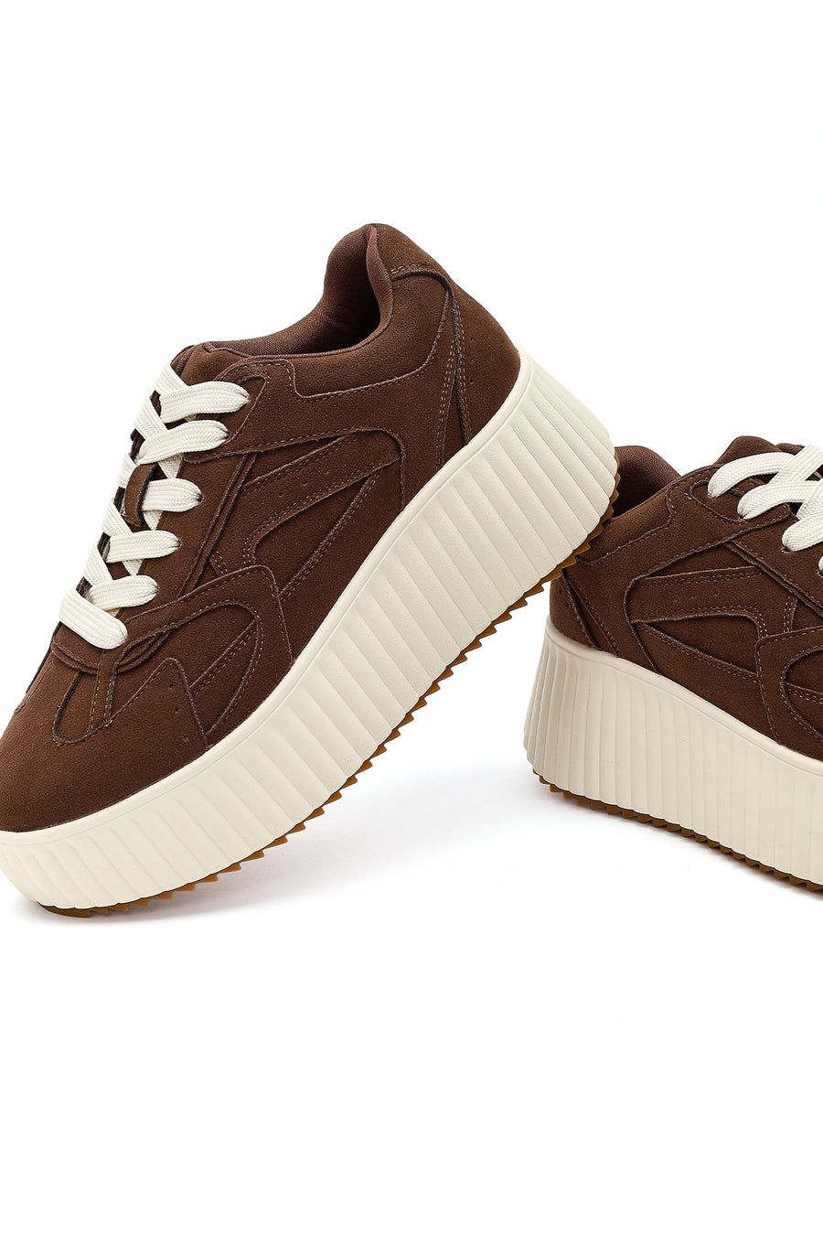 Woman Brown Lace-Up Thick-Soled Suede Sneaker