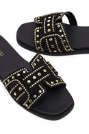 Women's Black Studded Suede Slippers | Derimod