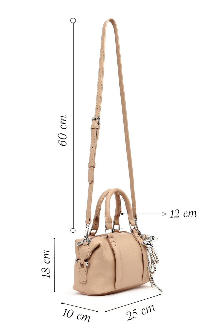 Women's Beige Long Strap Charm Mini Shoulder Bag