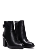 Women's Black Leather Buckle Heeled Boots | Derimod