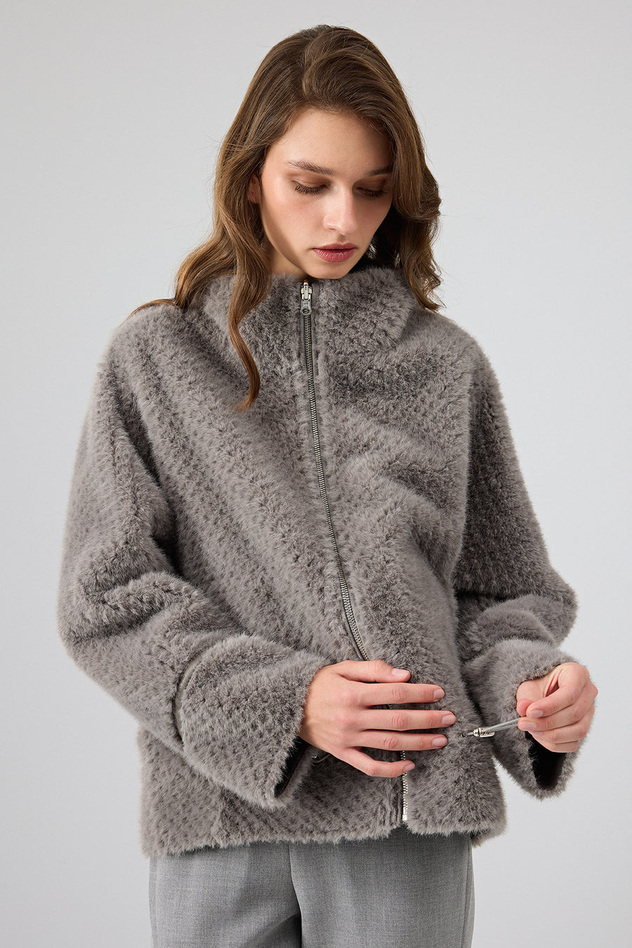 Luzern Women's Gray Reversible Teddy Coat