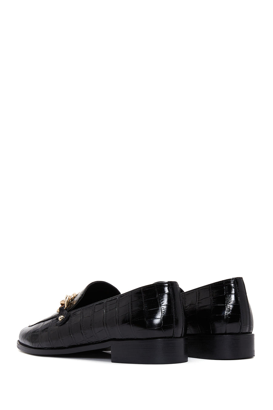 Kadın Siyah Deri Tokalı Kroko Klasik Loafer