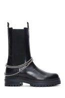 Women's Black Leather Zippered Chain Detailed Boots | Derimod