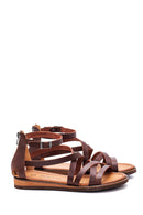 Women's Brown Leather Zippered Bodrum Sandals | Derimod