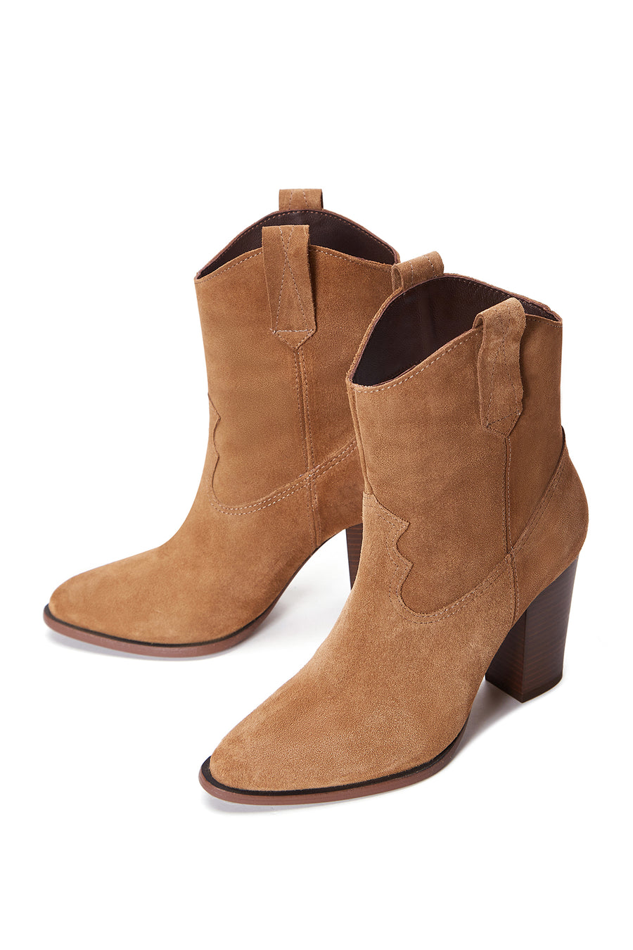 Women's Tan Suede Leather Cowboy Heeled Boots