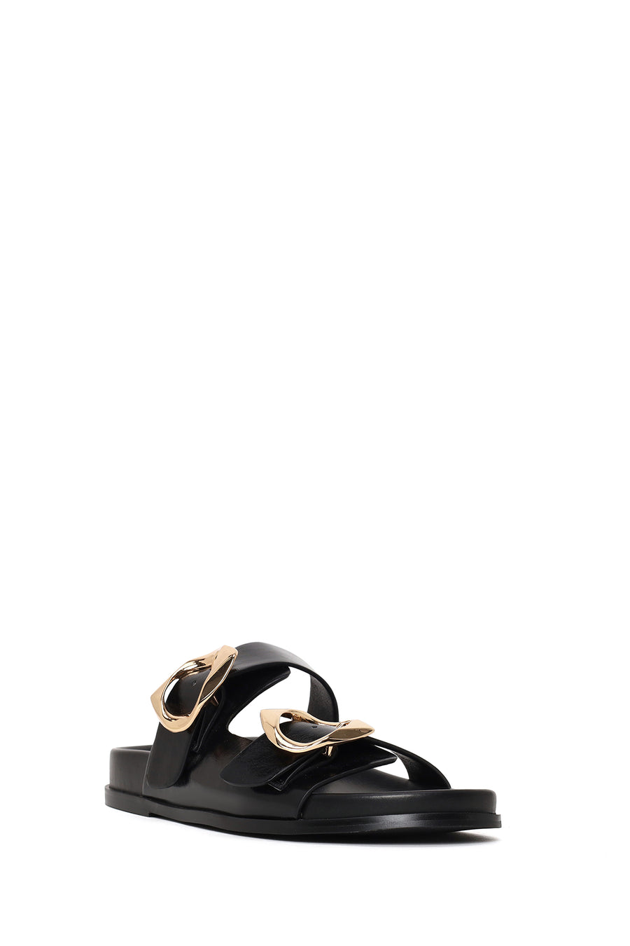 Woman Black Double-Buckle Slippers