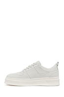 Erkek Beyaz Bağcıklı Kalın Tabanlı Deri Sneaker | Derimod